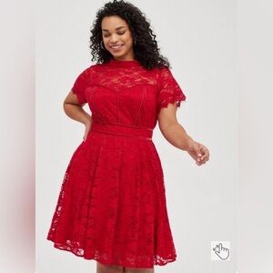 Torrid Vibrant Red Lace Midi Dress